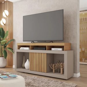 Banqueta Dragon Tv De Hasta 55 Pulgadas Para Sala De Estar Con Nichos Organizadores Y Puerta Corredera, Color Fendi Buriti