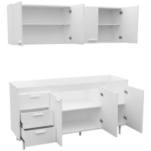 Combo Cocina Bajo Mesada Y Alacena Mosconi 1.60m Sin Bacha Color Blanco