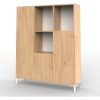 Biblioteca Estantería Melamina Diseño Oslo Nórdico Organizador Living Oficina Estudio Columna Modular 3 Cuerpos 3 Puertas 9 Estantes Roble Natural Patas Blancas Los110 Dielfe