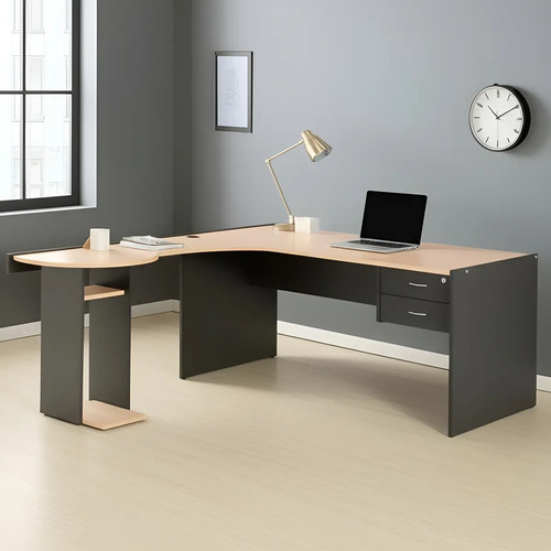 Escritorio En L Puesto De Trabajo Mesa Oficina 18mm Premium Color Negro - Haya