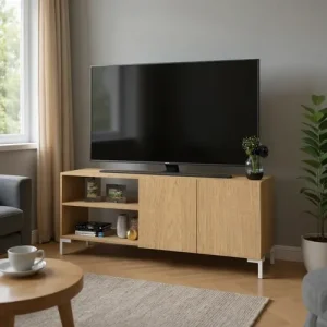 Mueble De Tv Rack Para Tv Led Tele Televisor Hasta 55'' Con 2 Puertas 2 Estantes Melamina 130cm Color Roble Natural Moderno Linea Oslo Ros130 Dielfe