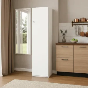 D_872868-MLA101160427714_122025-O.webp Despensero Cocina Alacena Organizador De Guardado 1 Puerta 4 Estantes Blanco Melamina Resistente Compacto Multiuso Despensa Hogar Comedor Moderna Fácil Limpieza D050 Dielfe