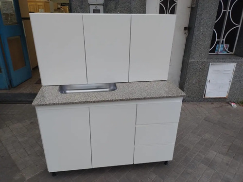 Bajo Mesada Y Alacena 1.20 Mdf 15 Mm- Con Mesada Marmol Sint
