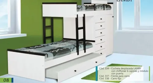 Cucheta Desplazada Lamby Con Cajonera 6 Cajones- Carro Cama