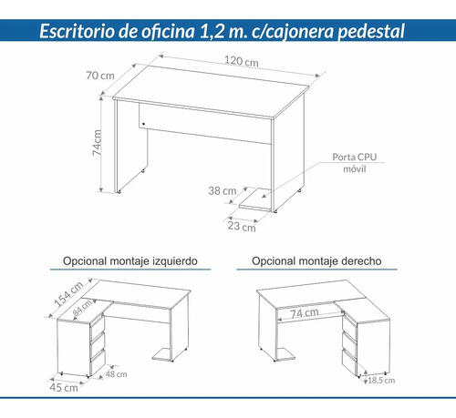 Escritorio P- Oficina Con Cajonera 1.20 X 0.70 3911- 7303