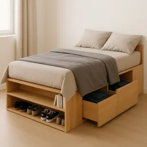 Cama 1 Plaza Con Cajones Box Madera Zapatero Estanteria Baulera Sommier Guardado Melamina Roble Kendal 90x190 Cm Moderna Cam100 Dielfe
