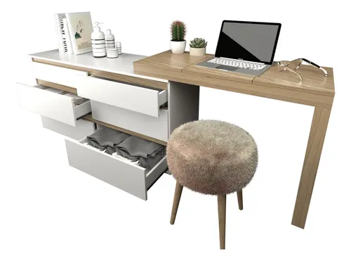 D_882408-MLA91528185309_092025-O.webp Comoda 6 Cajones Con Maquillador Tables 3114 Color Olmo/blanco