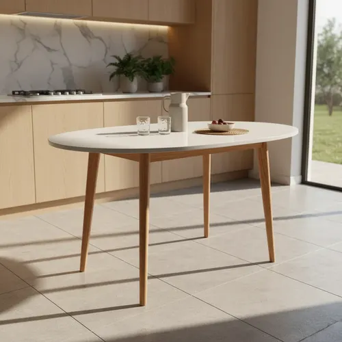 Mesa Redonda 90 Cm. Patas De Madera Paraiso, Tapa Melamina