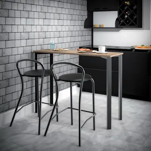 Banqueta Milano Tapizada Cuerina Taburete Alto Cocina Barra Desayunador Living Estructura Caño Redondo Resistente 120 Kg Moderna Negro Asiento Negro Bml017 Dielfe Laqueado