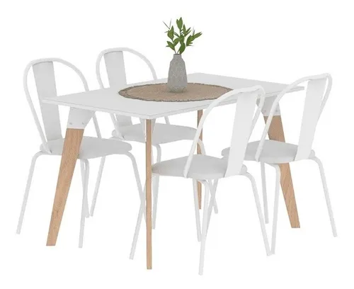 Mesa Fija Rectangular Oslo 140 X 82- Tapa Blanca Base Roble