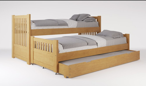 Cama Nido Triple Con Carro Cama- Pino Lustrado- Cod. 109