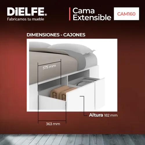 Cama Box 2 Plazas Queen Xl Extensible 140 Cm O 160 Cm Con Cajones Zapateros Baulera Color Blanca Dormitorio Moderna Guardado Completo Cam160 Dielfe