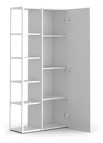 Despensero De Una 1 Puerta Mueble Alacenero Organizador Con Estantería Integrada Izquierda O Derecha + 4 Estantes Internos Ajustables De Cocina Melamina 150cm Color Blanco Multifunción Dielfe D050e