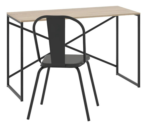 D_896078-MLA96086343493_102025-O.jpg Escritorio Para Oficina Y Hogar Melamina Madera 120 Cm Roble Kendal Con Caño Negro Moderno Minimalista Home Office Mesa... Roble Kendal / Negro