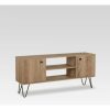D_897557-MLU75707568296_042024-O.jpg Mueble De Tv Rack Para Tv Led Tele Televisor Hasta 60'' Con 2 Puertas 2 Estantes Mdp 140cm Color Atakama Negro Industrial Patas De Hierro Re141 Dielfe