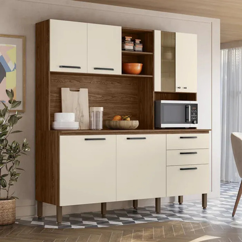 Bajomesada Cocina Kit's Paraná 7 Puertas 2 Cajones Mdp Moderna Beige Tapas Para Mostrador Nogal/blanco Apagado
