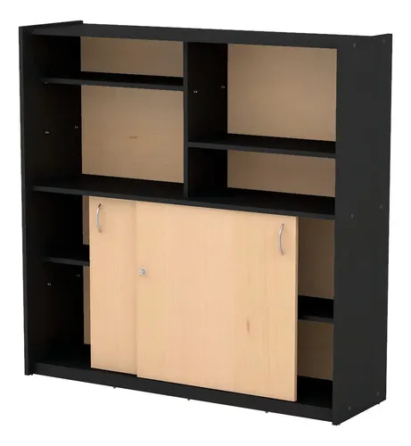 Biblioteca Armario Mueble Organizador Ptas Corrediz Estantes Color Negro - Haya