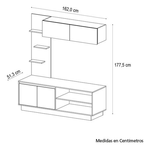 Modular Centro De Entretenimiento Calabria 162 X 177 X 51