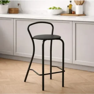 Banqueta Milano Tapizada Cuerina Taburete Alto Cocina Barra Desayunador Living Estructura Caño Redondo Resistente 120 Kg Moderna Negro Asiento Negro Bml017 Dielfe Laqueado