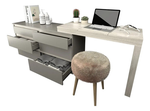 D_908543-MLA91536002557_092025-O.jpg Comoda 6 Cajones Con Maquillador Tables 3114 Color Nevado Gris