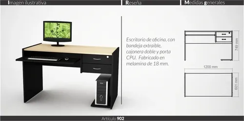 Mesa Escritorio P- Pc Con 2 Cajones- Melamina 18 Mm Cod 902