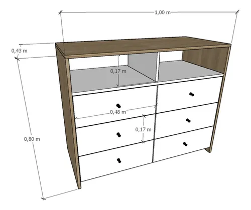 D_912376-MLA84321339623_052025-O.webp Comoda Chifonier Cajonera 100x80 Mueble Minimalista 6 Caj. Color Olmo Finlandes Con Everest