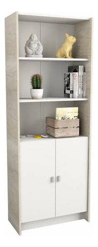 Estanteria Biblioteca Grande Con Puertas Melamina 3036 Color Nevado/everest