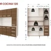 D_912750-MLA99266241604_112025-O.webp Aparador De Cocina 1,20mt Melamina 7ptas 3 Cajones Estantes Color Blanco Frente Avellana