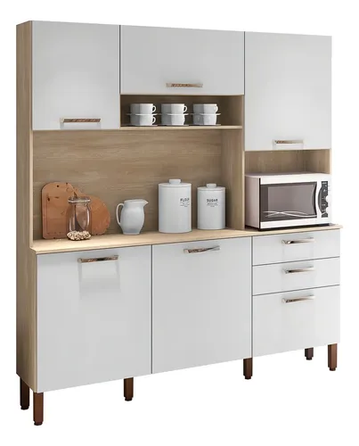 Alacena Cocina Kit's Paraná Ferrara 180 Cm Mdf 6 Puertas 2 Cajones Gris Oscuro