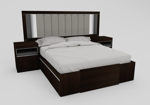 Respaldo P- Sommier Tapizado Kyomu C/ Luz Led, Usb Y Vidrio