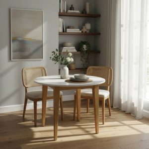 Mesa Cocina Comedor Redonda Norway 0.90 Mts. Pino Lustrado