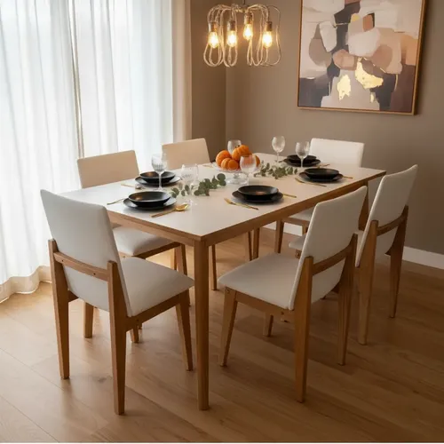Mesa Rect. 1.30 X 0.80 + 6 Sillas Giner Paraiso- Melamina