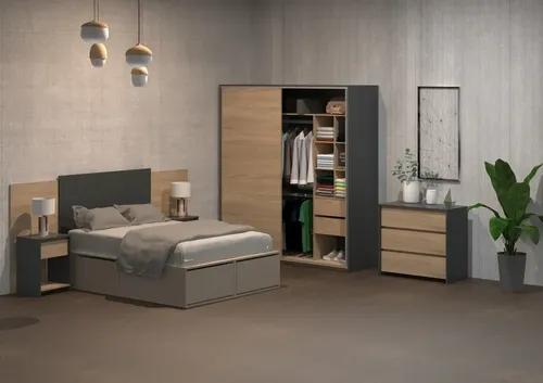 Cómoda 3 Cajones Línea Niza Organizador Dormitorio Living Guardado Ropa Accesorios Sin Tiradores Estilo Moderno Flotante... Gris / Roble Kendal