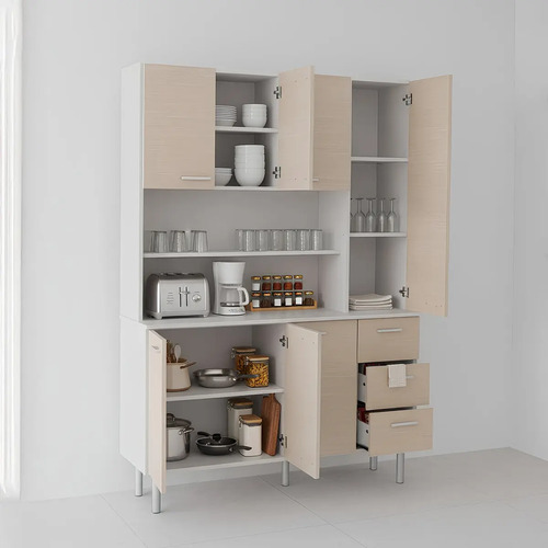 D_925273-MLA98820446470_112025-O.jpg Aparador De Cocina 1,20mt Melamina 7ptas 3 Cajones Estantes Color Blanco Frente Venezia