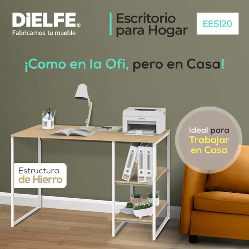 Escritorio Mesa De Trabajo Hogar Oficina Para Computadora Cpu 3 Estantes 120cm Color Blanco Y Roble Natural Ees120 Dielfe Roble Natural / Blanco