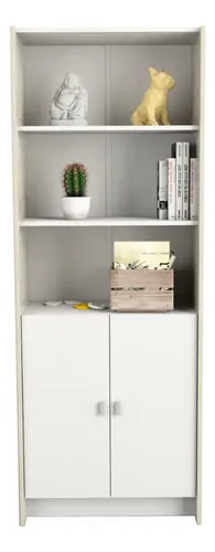 Estanteria Biblioteca Grande Con Puertas Melamina 3036 Color Nevado/everest