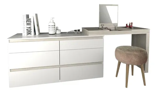 D_930062-MLA90894901948_082025-O.webp Comoda 6 Cajones Con Maquillador Tables 3114 Color Nevado/blanco