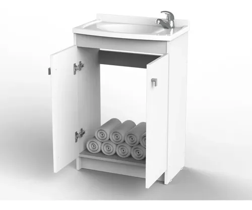 Vanitory Mueble Para Baño Con Bacha 1 Agujero 55 Cm De Pie Color De La Bacha Blanco Color Del Mueble Blanco