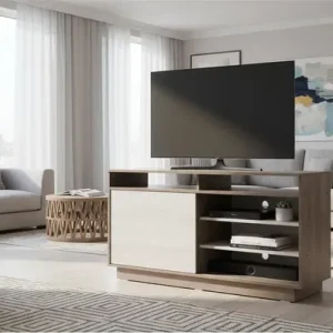 Rack Mesa De Tv Melamina 130 Cm Puerta Corrediza C/ Estantes