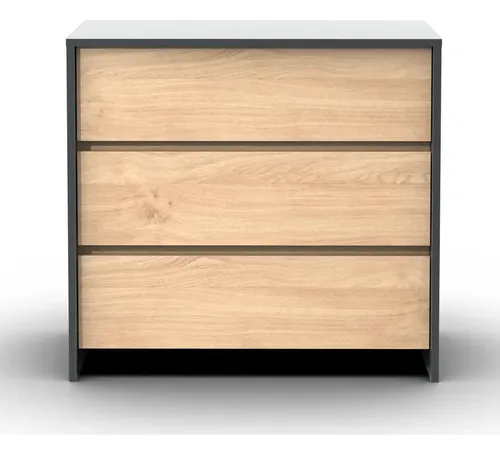 Cómoda 3 Cajones Línea Niza Organizador Dormitorio Living Guardado Ropa Accesorios Sin Tiradores Estilo Moderno Flotante... Gris / Roble Kendal