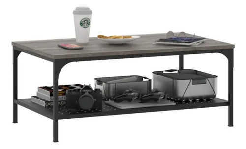 D_935512-MLU76338559965_052024-O.jpg Mesa Ratona Industrial Soho 2 Niveles Con Estante Inferior Chapa Perforada Living Canyon Negro Mesa Centro Baja Moderna Estilo Loft Caño Metal Melamina Fácil Armado Mrs100 Dielfe