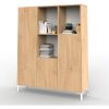 Biblioteca Estantería Melamina Diseño Oslo Nórdico Organizador Living Oficina Estudio Columna Modular 3 Cuerpos 3 Puertas 9 Estantes Roble Natural Patas Blancas Los110 Dielfe