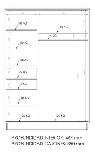 Ropero Placard Organizador- 2 Ptas Corred. 2 Caj. Pe-135