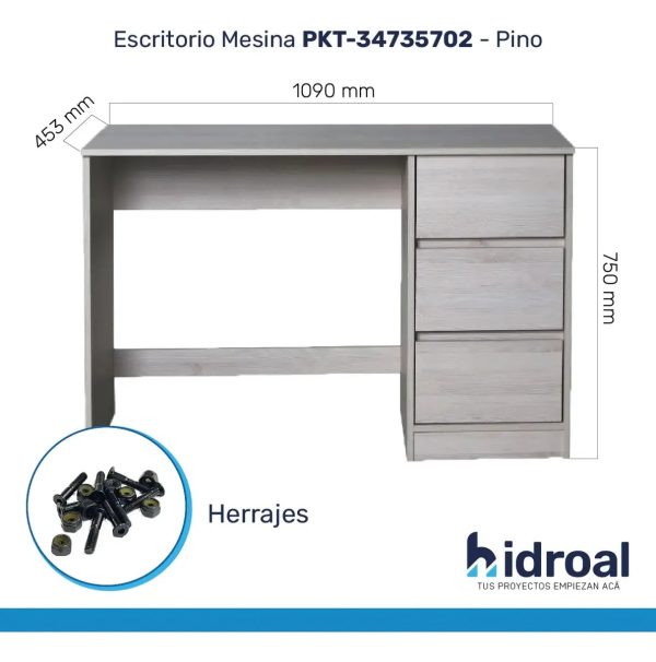 Escritorio Pektra Moderno Madrid Melamina 3 Cajones 109x75x45 Cm Color Blanco Veta
