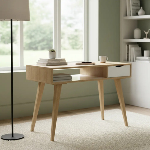 Escritorio Gacela 334020 Madera De 100cm X 75cm X 44.5cm Roble Y Blanco Laqueadas Roble/blanco