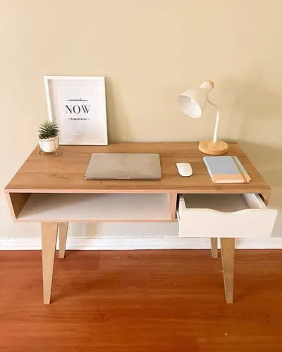 Escritorio Gacela 334020 Madera De 100cm X 75cm X 44.5cm Roble Y Blanco Laqueadas Roble/blanco