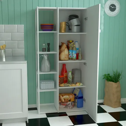 Despensero De Una 1 Puerta Mueble Alacenero Organizador Con Estantería Integrada Izquierda O Derecha + 4 Estantes Internos Ajustables De Cocina Melamina 150cm Color Blanco Multifunción Dielfe D050e