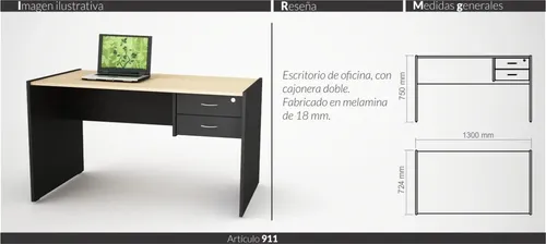 D_950164-MLA50484360618_062022-O.webp Escritorio Oficina 2 Cajones 1 C- Cerrad 130 X 70. Cod. 911.