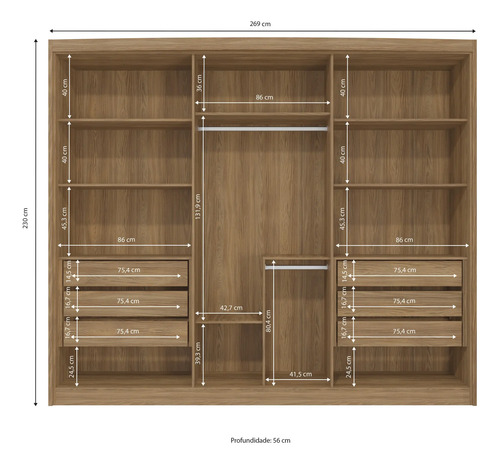 Ropero 6 Puertas De Abrir. Manijas De Madera 6 Cajones N 566