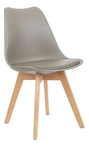 Juego De 4 Sillas De Comedor Tapizadas Con Diseño De Madera Tulipa De Eames, Asiento Gris Tulipán Beige